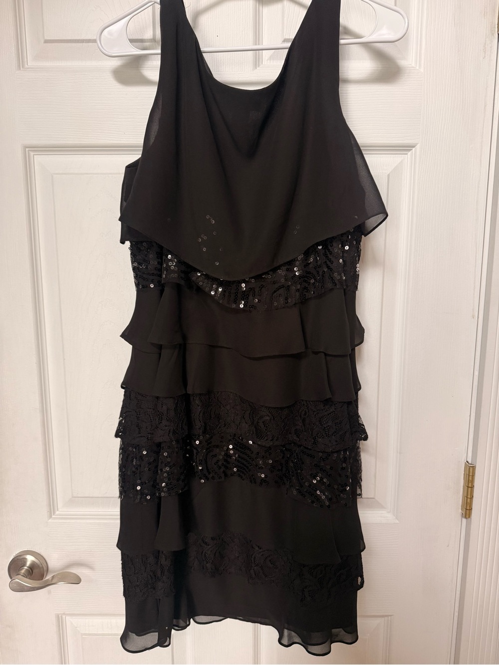 S.L. Fashions Black Sleeveless Tiered Sequin Cocktail Dress - Picture 2 of 4